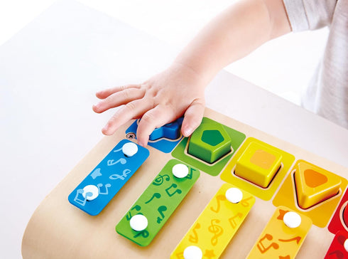 E0334 Hape Shape Sorter Xylophone and Piano - Wooden Instrument Toy