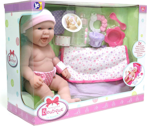 10 Set 13" 2+, Piece Deluxe Diaper Bag Gift | Feat. Realistic Smiling Baby Newborn Doll | La Newborn - JC Toys | All