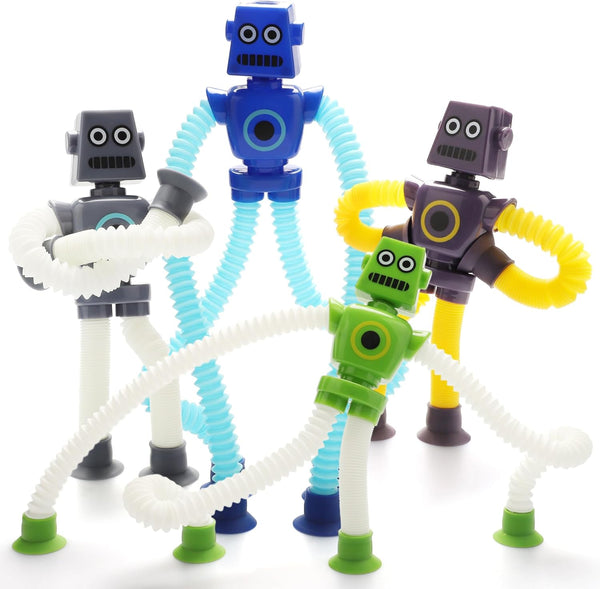 Boxgear 4 Pieces LED Shape Changing Robot Toy, Telescopic Pop Tubes Fidget Toys for Girls and Boys