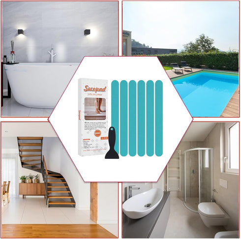 12 Secopad Original Anti-Slip Shower Stickers for Bathtub & Shower Floor, Strong Adhesive Safety Strips with Scraper