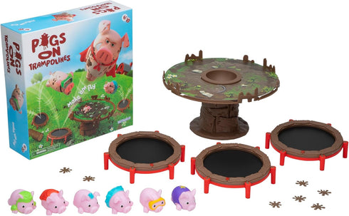 PlayMonster Pigs on Trampolines Game, Fun Board Games for Kids 6-8, Family Games, Trampoline Toys, Flying Pigs Game for Kids, Fast Action Games for Kids 8-12, Games for Family Game Night