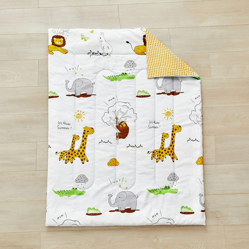 4 Set Flysheep Piece White Toddler Bedding for Baby Girls and Boys, Cute Animals Printed - includes Quilted Comforter