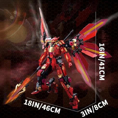LQPFBSM Set 511 Halberd Red Mecha Building Pieces Winged Robot Action Figure with Weapon Fully Articulated Warrior