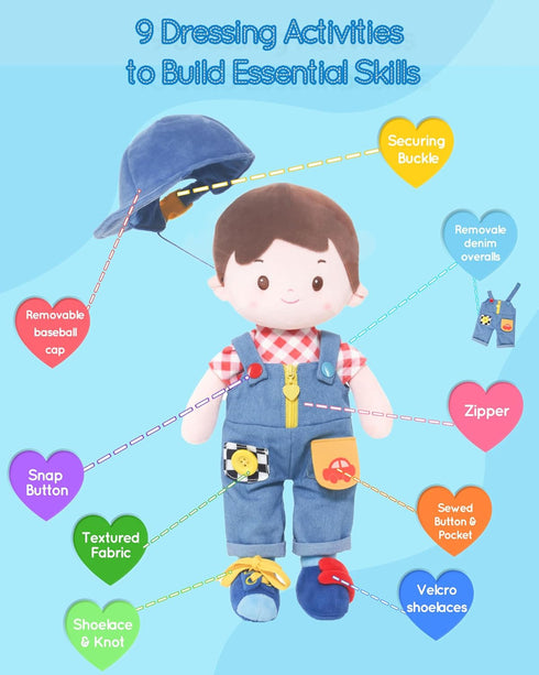 Doll(16''), 2-Year-Old LeyaDoll Soft Bady Educational Soft Baby Learning Sensory Doll for Toddlers, Montessori Toys