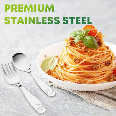 8 Pieces Kids Stainless Steel Utensils Set, 4 Forks and 4 Spoons, Cute Children Flatware with Mirror Polished