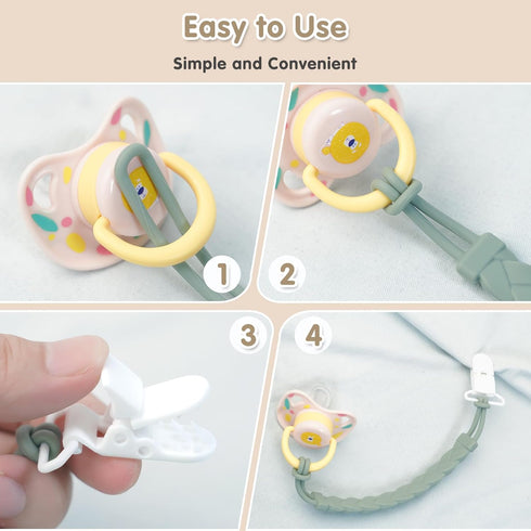 Draklary 4-Pack 100% Stylish Silicone Pacifier Clips, Pacifier Holder with Flexible Woven Rope Design, Food Grade