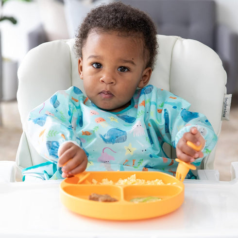 6-24 Bumkins Baby Bib and High Chair Cover Combination, for Mos, Girl or Boy Toddler, Long Sleeved for Babies, Baby Led