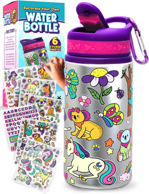 PURPLE LADYBUG Decorate Your Own Water Bottle Kit, Gifts for Girls Ages 4-8, Fun Craft Set