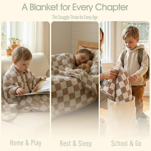 6-Layer 50x60 Muslin Toddler Blanket - Made with Organic Cotton, Large Crib Quilt & Bedding for Kids & Moms (Coffee