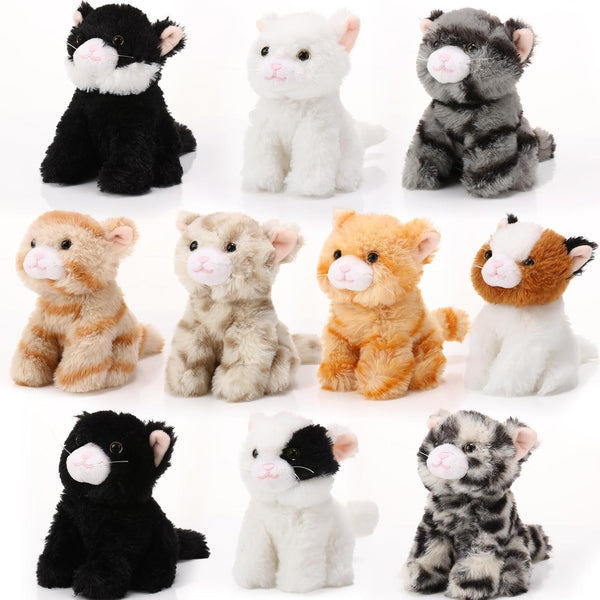 Lenwen 10 Pcs Cat Stuffed Animals Bulk, Soft Cuddly Plush Sets, Assorted Fluffy Kittens for Kids