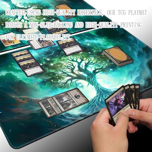 Premium Board Game Playmat - 24x14in TCG Compatible Mousepad Desk Mat (Green Vitality)