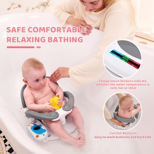 6 Baby Bath Seat for Babies Months & Up Sitting Up,Infant Bath Seat with Temperature Alert+Open Backrest+on/Off