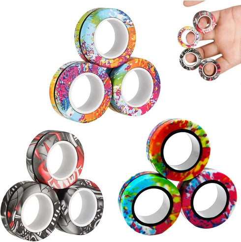 12Pcs Set Magnetic Rings Fidget Toys Spinner Prizes for Kids Classroom Party Favors,Finger Magnet Rings Endless Hours