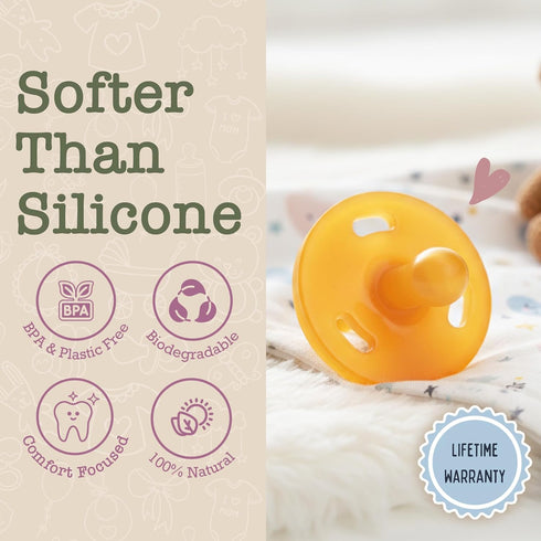 6-12 2 Bambeado PaciBamber Baby Pacifier - Natural Pacifier & Baby Teething Toy - Made with Natural Rubber and Baltic