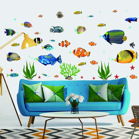 Fish Wall Stickers Under The Sea - Decorative Wall Decals for Kids Nursery Bedroom Living Room