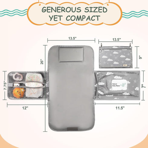 Portable Diaper Changing Pad, Travel Waterproof Baby Changing Mat with Shoulder Strap, Foldable Station