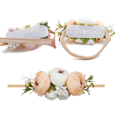 Baby Girl Floral Headbands - 3pcs Handmade Nylon Headband Flower Crown, Newborn Toddler Hair Accessories