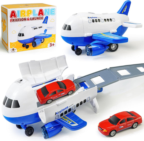 Beestech Airplane Toys with Runway and Car, Friction Powered Launcher Plane Toys