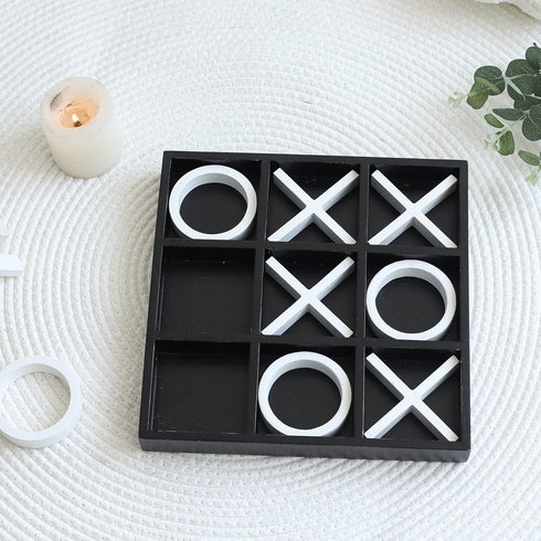 FUIN Wood Tic Tac Toe Decorative Board Game Set, 12" x 12", Black and White Coffee Table Decor