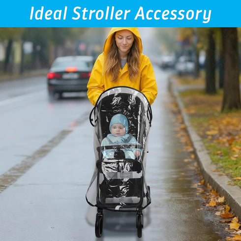 Clear Stroller Rain Cover, Universal Stroller Cover Breathable, Foldable Travel Weather Shield, Waterproof Windproof