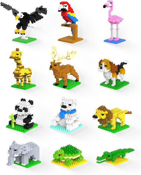 Kimiangel Party Favors for Kids - 12 Pack Mini Animals Building Blocks Sets for Goodie Bags, Christmas Birthday