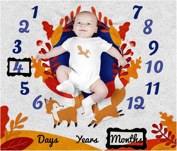 PAMBO Fox Baby Month Milestone Blanket - Baby Boy & Girl - Baby Age Blanket for Photo Taken | Fox Themed Baby Shower