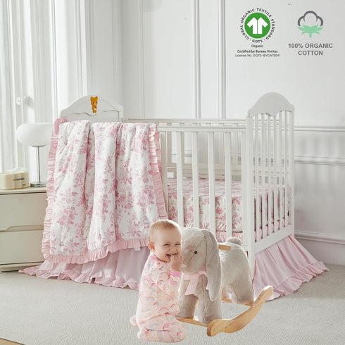 100% Country Brandream Organic Crib Fitted Sheets for Baby Girls, Grandmillennial Fitted Crib Sheet for Standard Crib