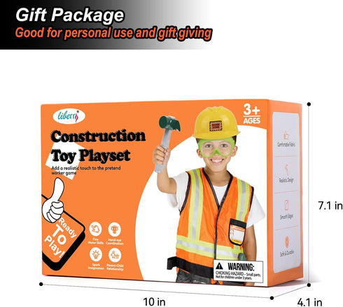 Set 3-5 Liberry Kids Tool for Boys Girls Years, Construction Worker Costume with Hat, Toddler Dress Up Toys