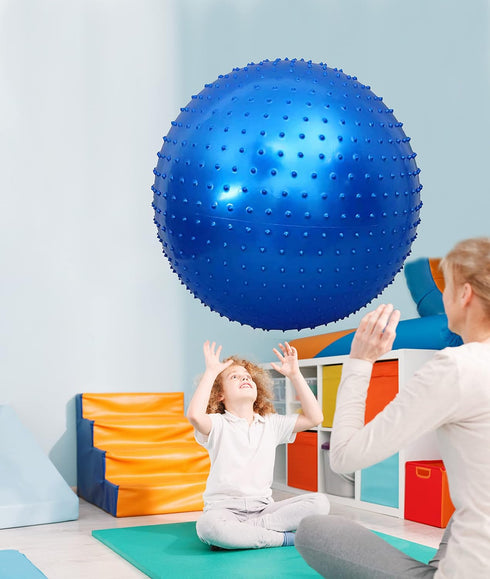 Large Sensory Massage Ball for Kids, 33.5" 85CM Bouncy Exercise Ball with Tactile Spikes, Blue Ball