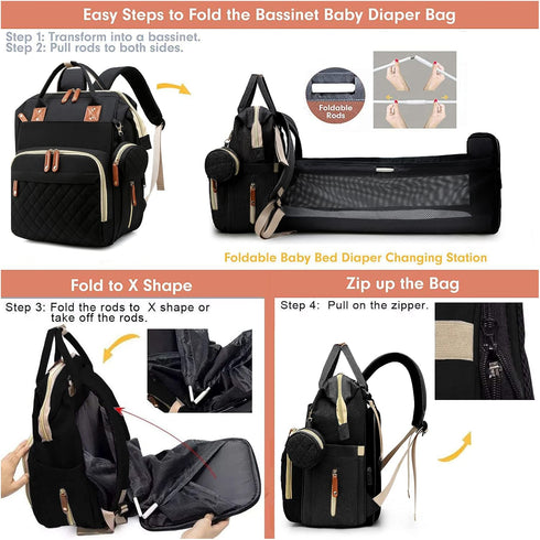 3 1 Backpack Pack Diaper Bag with Changing Station, Waterproof in Baby Diaper with Foldable Changing Pad, Large Travel