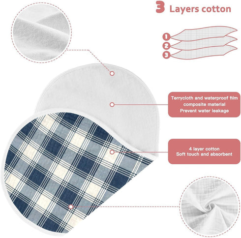 FLildon 1PC Muslin Burp Cloth for Baby Navy Plaid Super Absorbent Burping Cloths, Bibs for Newborn Boys Girls