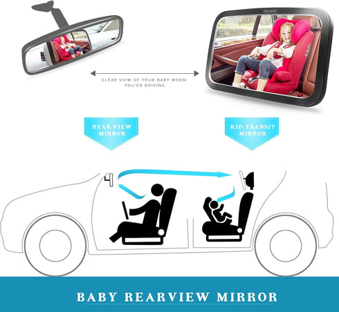Shynerk Baby Car Mirror, Safety Car Seat Mirror for Rear Facing Infant, Shatterproof, Crash Tested, Fully Assembled