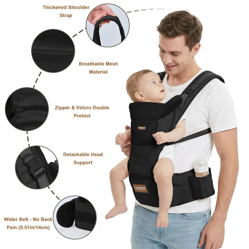 6-in-1 Baby Carrier with Hip Seat, Baby Carrier Newborn to Toddler, Forward-Facing Carry for Active Babies, Adjustable