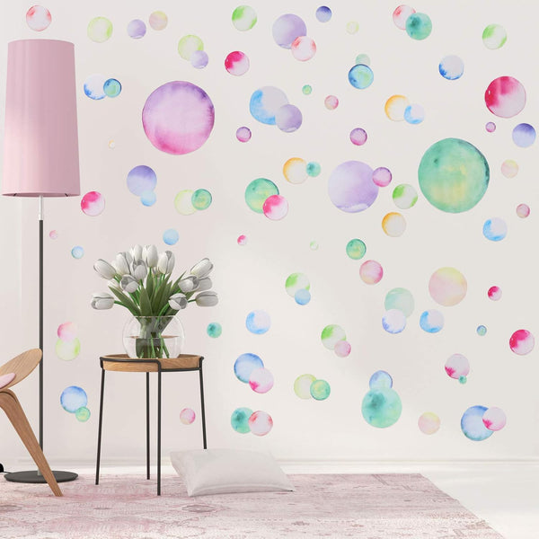 Tenare 150 Pieces Large Polka Dot Wall Decals, Watercolor Dots Stickers, Rainbow Colorful Circle for Playroom Decor
