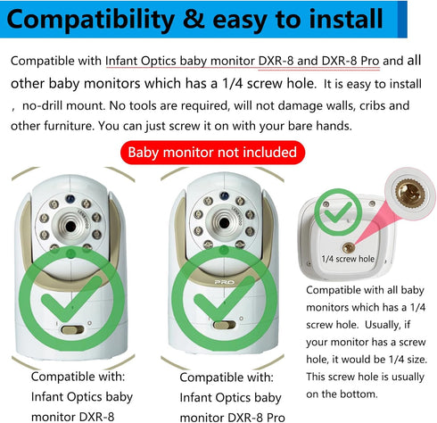 YOUNGLINK DXR-8 DXR-8 360 Baby Monitor Mount Compatible with Infant Optics & Pro, Adjustable, No Drill Install, Safe