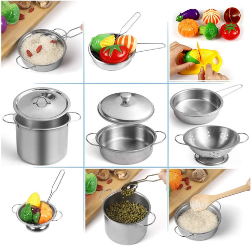 Set Set KODATEK Play Kitchen Accessories, Kids Kitchen Pretend Play Toys, Kitchen with Stainless Steel Cooking Utensils