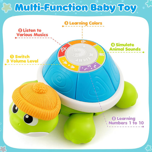 BAYSING 6-12 Set Tummy 7 8 9 10 11 0-1 Baby Toys Months, Musical Turtle Crawling Infant Toy for Time, Early Educational