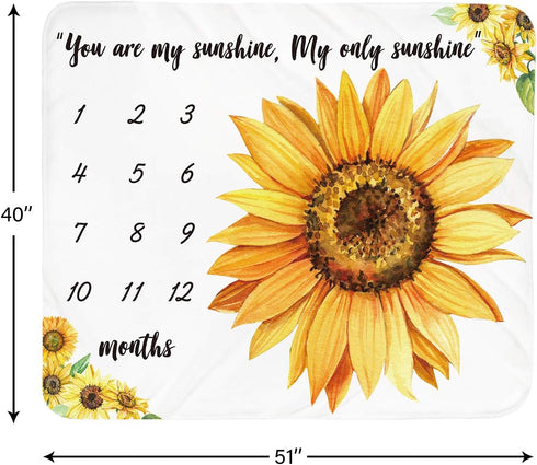 51''x40'' Tebaby Baby Monthly Milestone Blanket Girl - Sunflower Newborn Month Blanket Personalized Shower Gift Floral