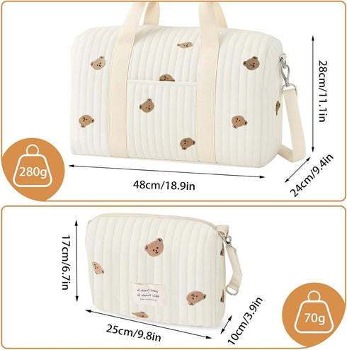Uauai 2 Hospital Bag for Women Labor Delivery, Baby Hospital Bag, Tote Diaper Bag Pcs, Baby Travel Maternity, Cotton