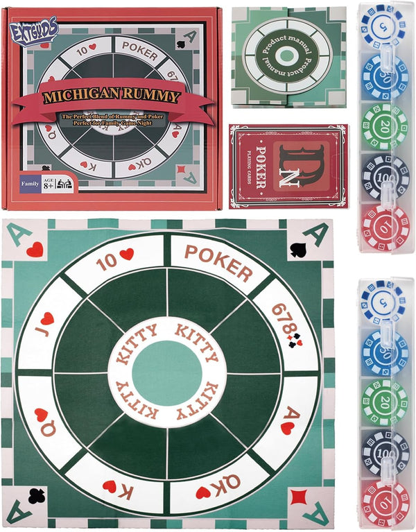 Extguds Michigan Rummy Deluxe Board Game Set: Felt Game Mat + 2Boxes of