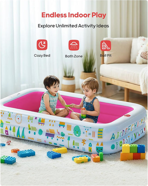 65" 39" QPAU Kiddie Pool x Inflatable Pool for Kids & Toddlers, Ball Pit & Baby Pool with Soft Floor, Educational