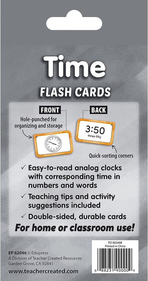 Teacher Created Resources Time Flash Cards (EP62046) 3-1/8" x 5-1/8" for Learning and Education