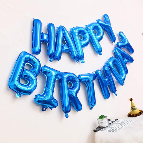 16 Inch Blue Happy Birthday Balloons Banner, Aluminum Foil Letters for Birthday Decorations Party Supplies