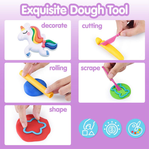 PLAY Unicorn Playdough Sets for Kids Ages 4-8, Ice Cream Set DIY Toy, Safe & Non-Toxic Playdough Set for Girls