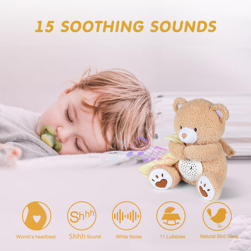 BEREST Baby Sleep Soother Bear, Mom's Heartbeat & Lullabies White Noise Machine, Nursery Decor Night Light Projector