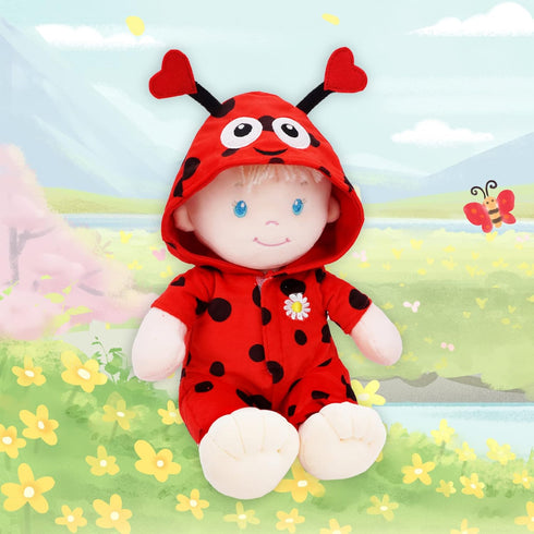 June Garden 12" Sweet Dolly Ladybug - Ultra Soft Stuffed Baby Doll for Birth and Up