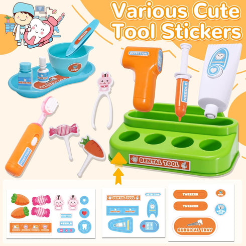Set, 31PCS Playset, 3+ Crelloci Dentist Kit Pretend Play Teeth Dental Tools Medical Accessories, Pet Doctor Role Play