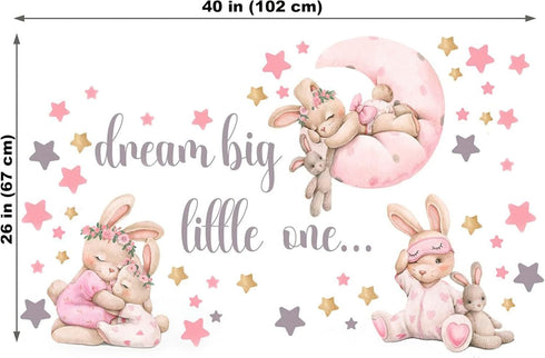 Mamarons Pink Bunny Nursery Wall Decals-Baby Girl Room Rabbit Wall Decor, Animal Stickers for Kids Playroom, Toddler