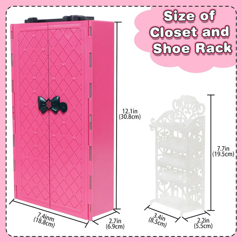 127pcs Closet 11.5 inch 1/6 Doll Clothes Accessories and for Girl Doll,Dollhouse Wardrobe Storage Fashion Dress Gowns
