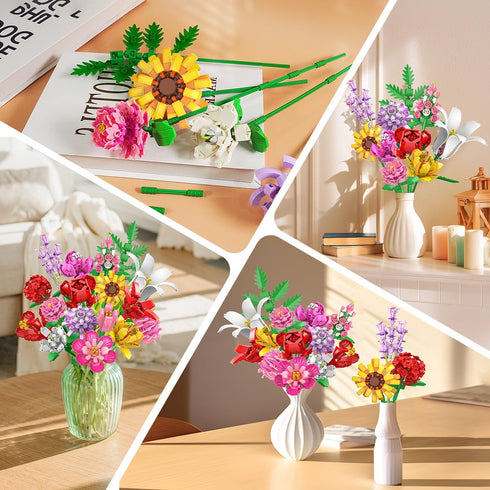 Flower Bouquet Building Set, 1488 PCS Botanical Collection, 18 Flowers Models Birthday Gift for Adults & Kids